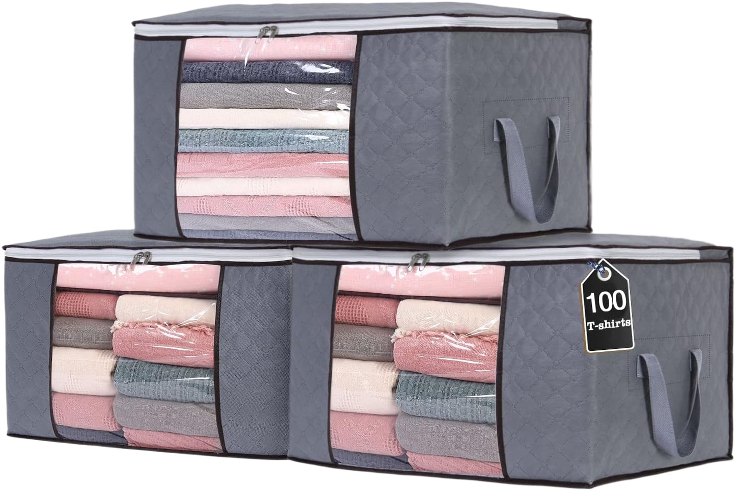 90L Clothes Storage Bags Clothing Organizers with Reinforced Handles