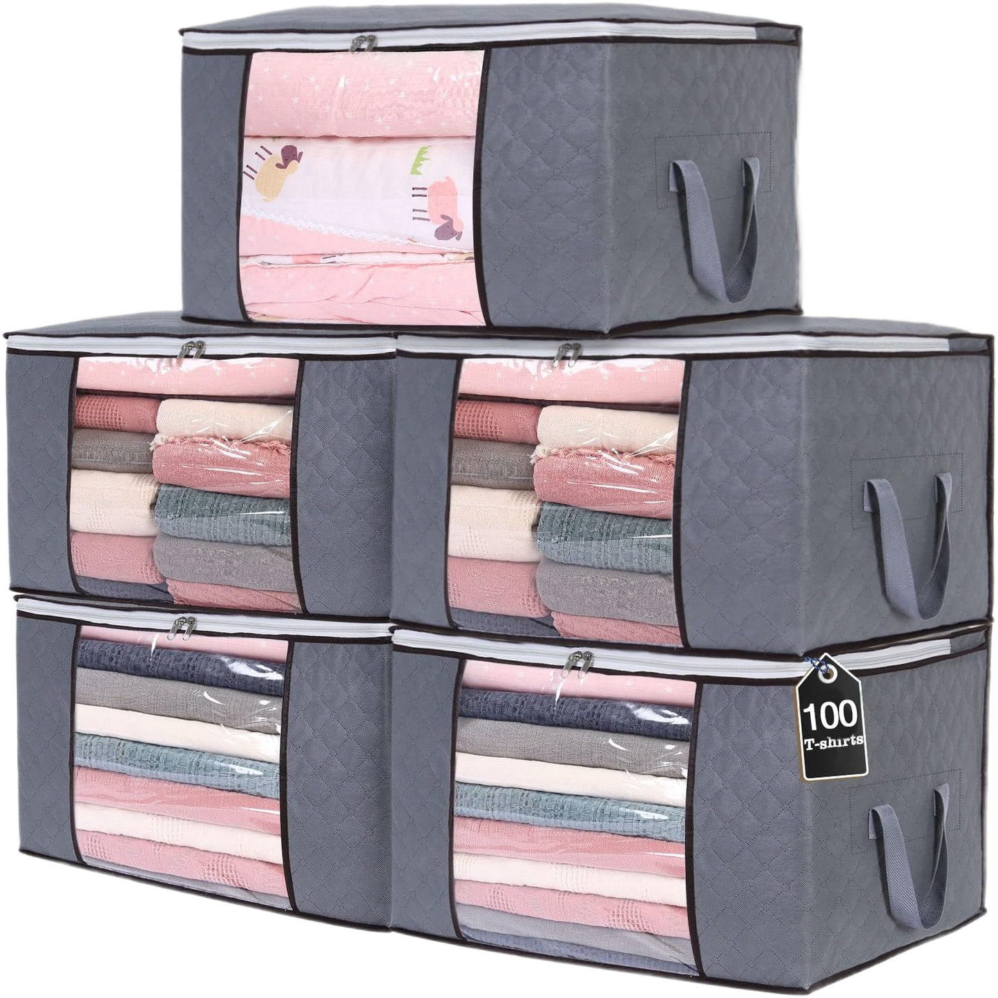 90L Clothes Storage Bags Clothing Organizers with Reinforced Handles