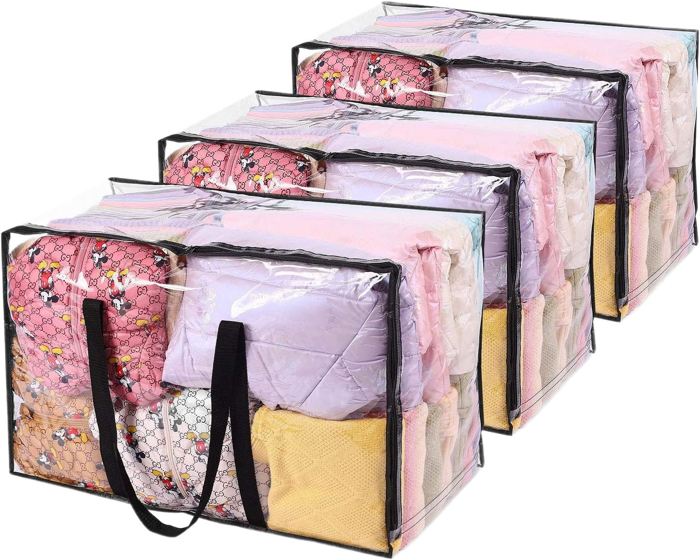 110L Clear Clothes Storage Bags Organizers with Double Zippers Sturdy Handles