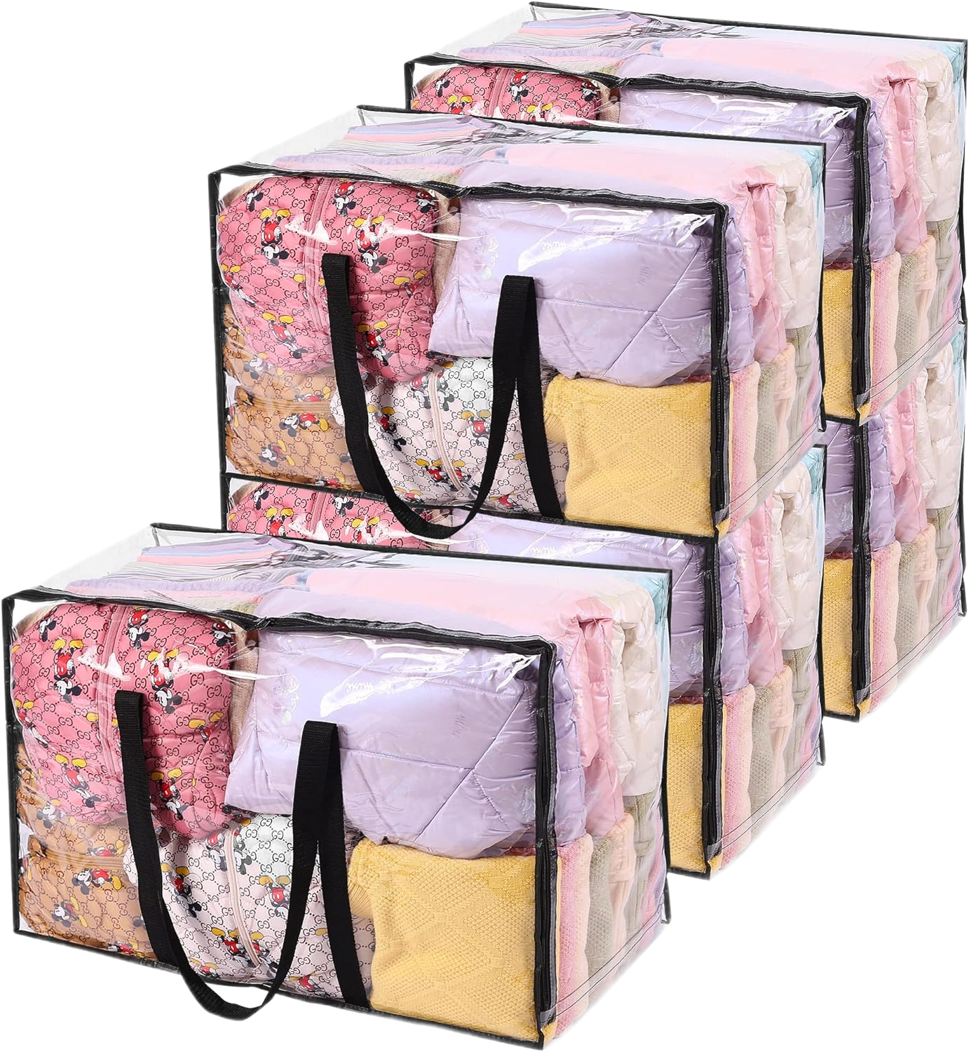 110L Clear Clothes Storage Bags Organizers with Double Zippers Sturdy Handles