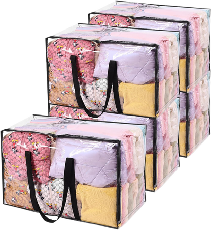 110L Clear Clothes Storage Bags Organizers with Double Zippers Sturdy Handles