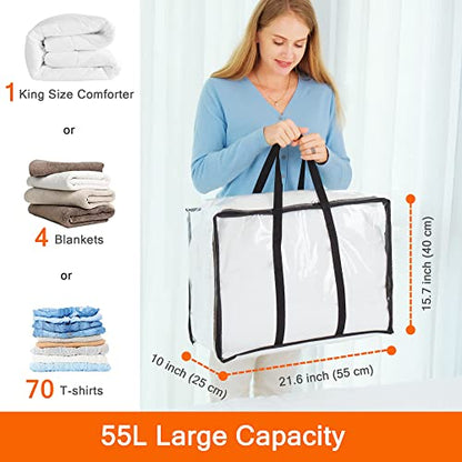 40L Vinyl Clear Clothes Storage Bag Organizer with Reinforced Handle