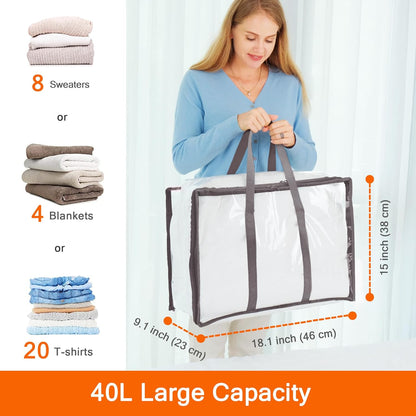 40L Vinyl Clear Clothes Storage Bag Organizer with Colorful Reinforced Handle