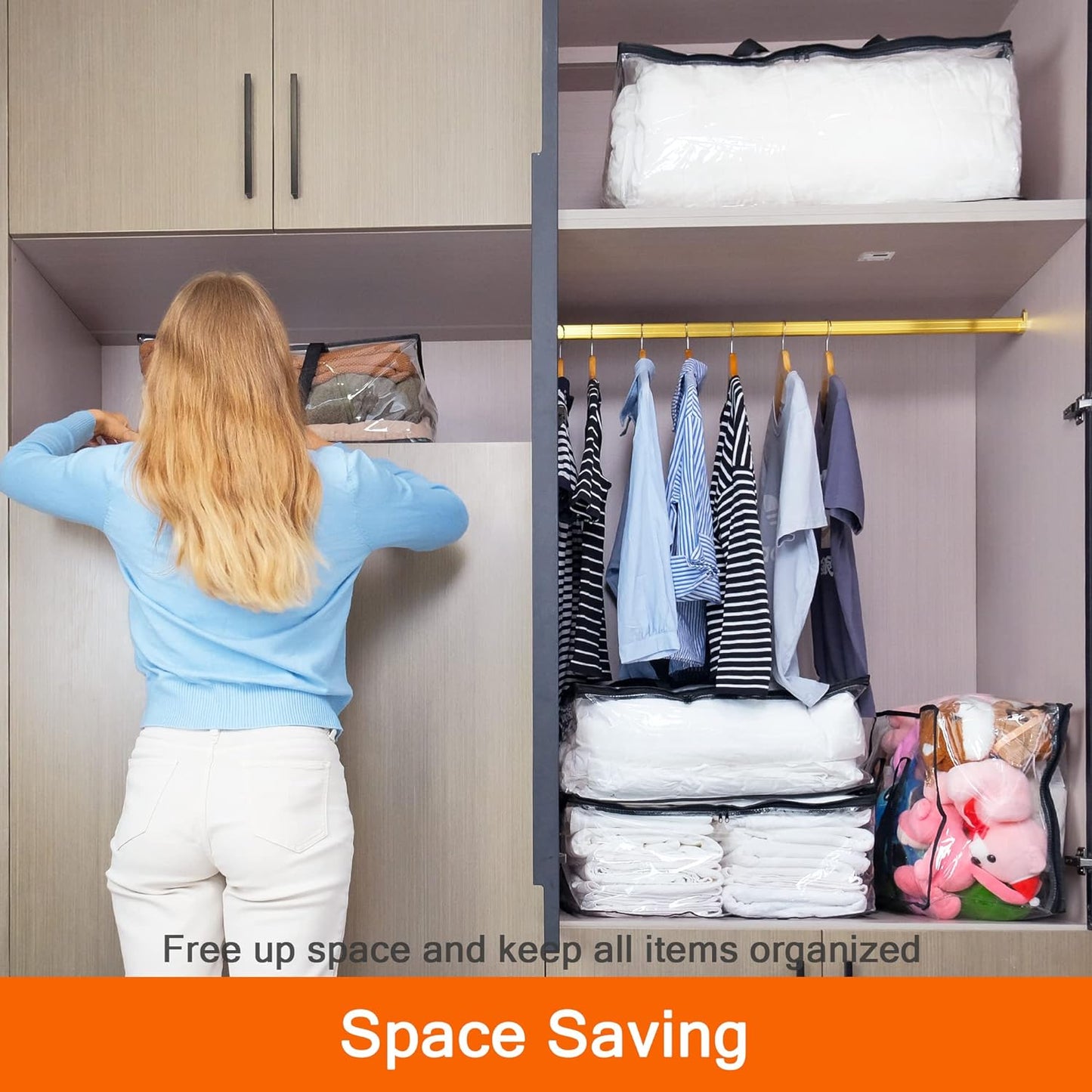 110L Clear Clothes Storage Bags Organizers with Double Zippers Sturdy Handles