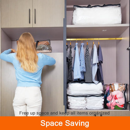 110L Clear Clothes Storage Bags Organizers with Double Zippers Sturdy Handles