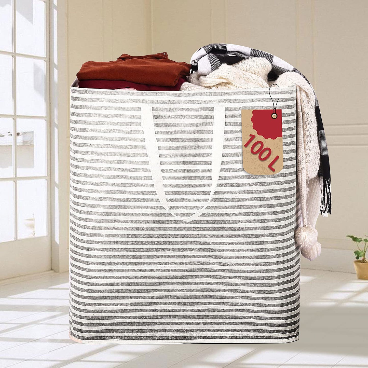 100L Freestanding Laundry Clothes Hamper Canvas Bag