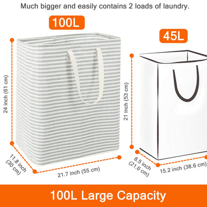 100L Freestanding Laundry Clothes Hamper Canvas Bag