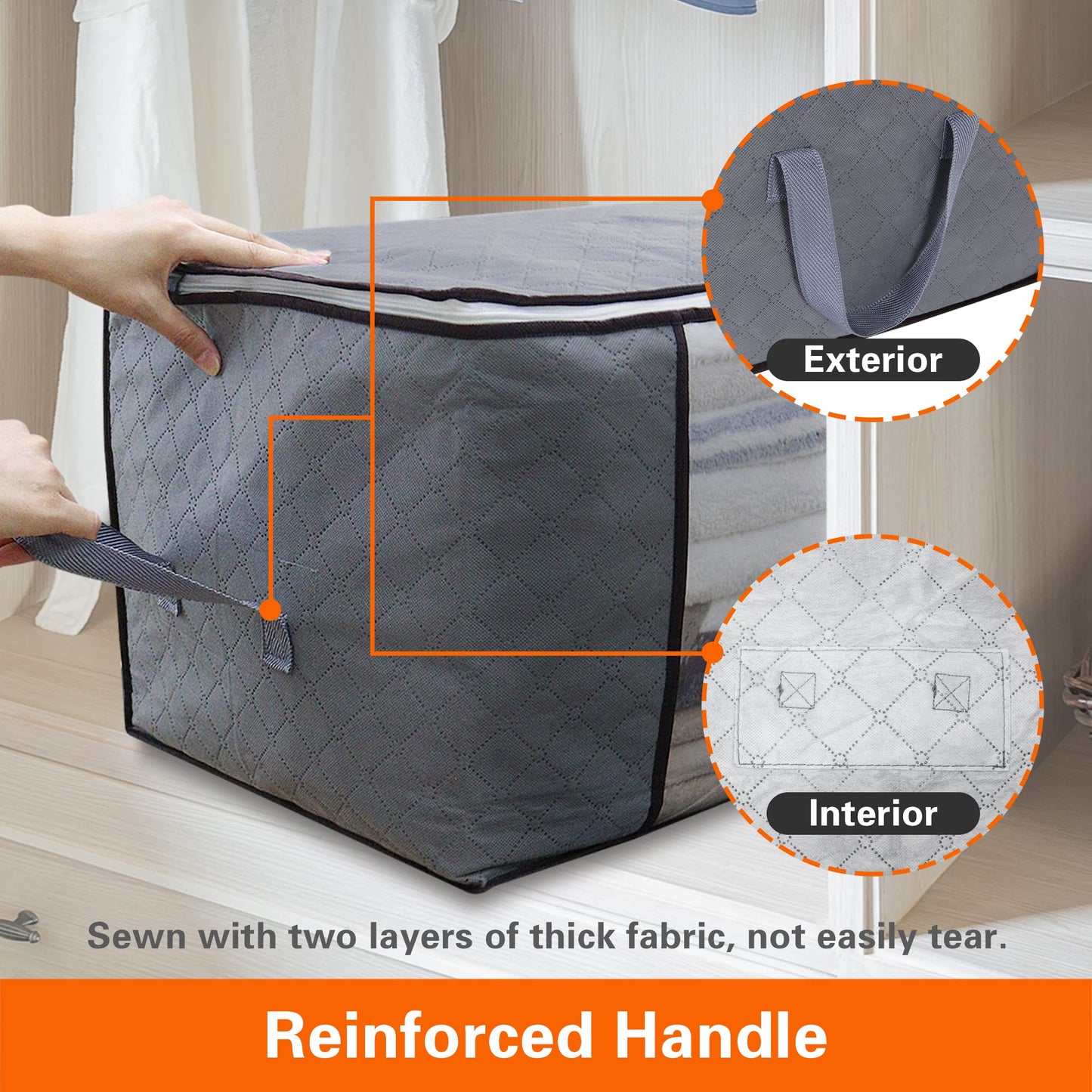 90L Clothes Storage Bags Clothing Organizers with Reinforced Handles