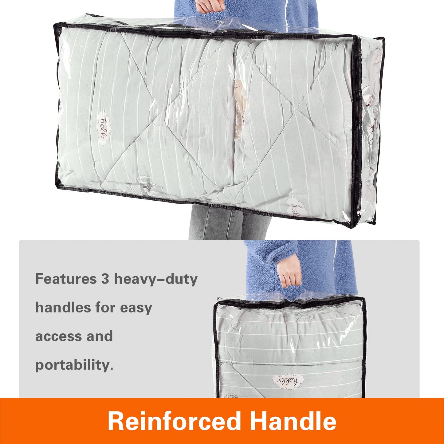 75L Clear Transparent Underbed Storage Bags Organizers with Reinforced Handles